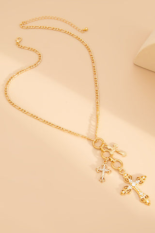 Layered Cross Charm Chain Necklace