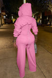 Hooded Lace-Up Back Long Sleeve Pants Set