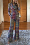Plaid Double-Breasted Blazer Pants Set