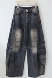 Script Print Cargo Pocket Baggy Jeans