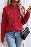 Zip-Front Mock Neck Knit Cardigan