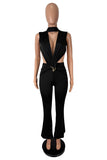 Deep V-Neck Cutout Ruched Jumpsuit