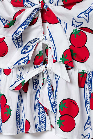 Tie-Front Patterned Blouse