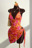 Printed Halter Swimsuit & Wrap Skirt