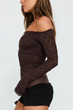 Off-Shoulder Lace Ruched Long Sleeve Top