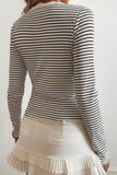 Striped Lace Trim V-Neck Blouse