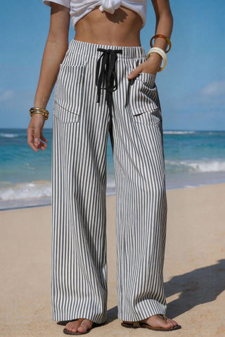 Drawstring Pocket Striped Pants