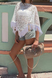 Sheer Floral Lace Fringe Poncho