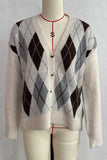 Argyle Knit V-Neck Button-Front Cardigan