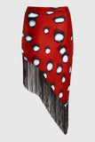 Polka Dot Fringe Wrap Midi Skirt
