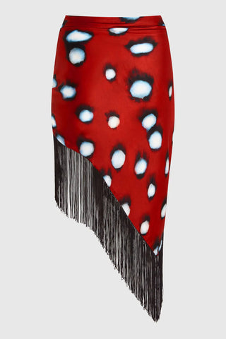 Polka Dot Fringe Wrap Midi Skirt