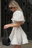 Puff-Sleeve Polka Dot Mini Dress