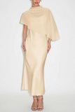 Sheer Draped Cape Overlay Midi Dress