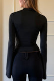 Lace Trim Keyhole Bell Sleeve Blouse