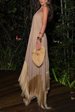 Fringe Hem Halter Maxi Casual Dress