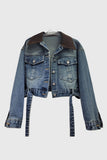 Contrast Collar Crop Denim Jacket