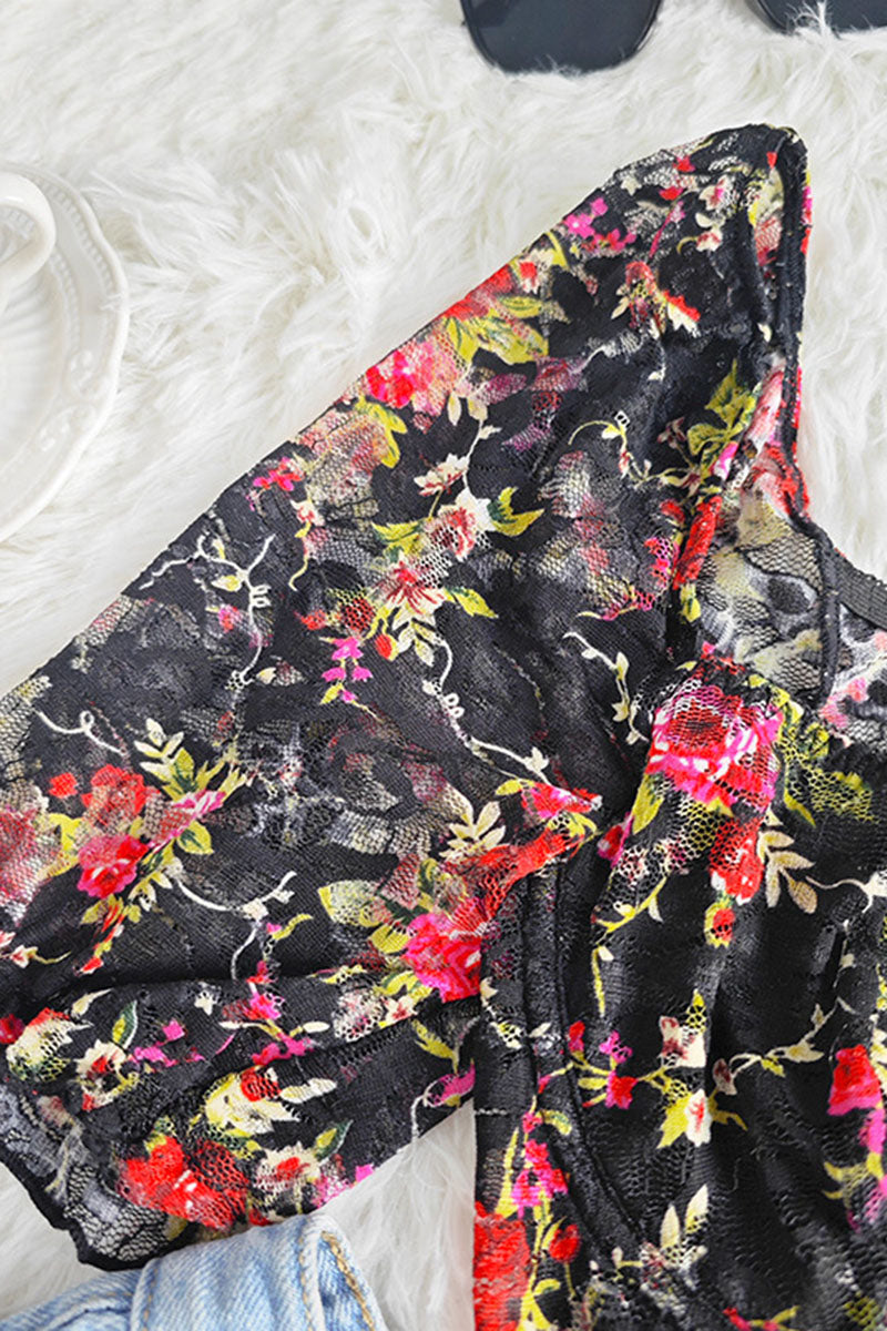 Floral Puff Sleeve Crop Blouse