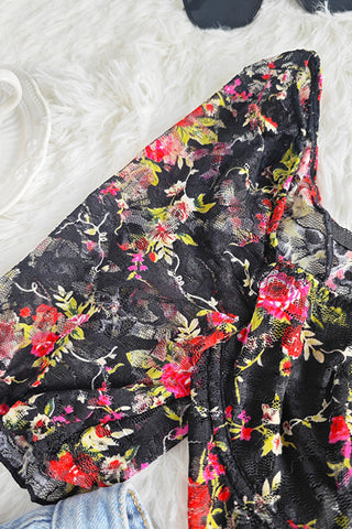 Floral Puff Sleeve Crop Blouse