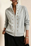 Mock Neck Zip Front Military Cardigan