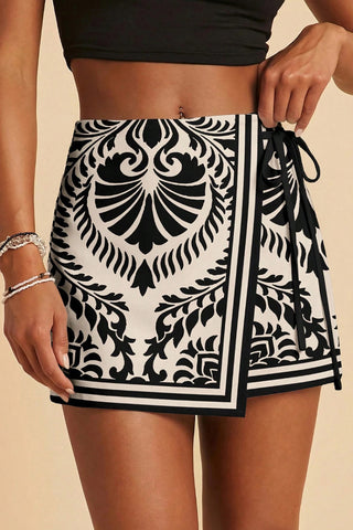 Wrap-Style Printed Skirt Shorts