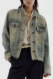 Distressed Button-Front Denim Jacket