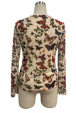 Butterfly Print V-Neck Button-Front Blouse