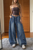 Zipper Detail Wide Leg Jeans