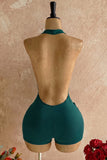 Halter Neck Romper with Drape Front