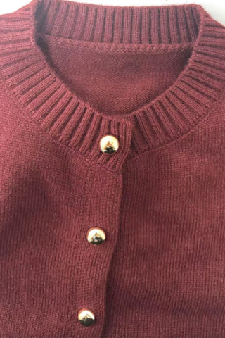 Button Crew Neck Knit Cardigan