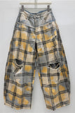Distressed Plaid Wide Leg Jeans