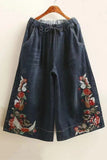 Floral Drawstring Denim Shorts