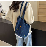 Floral Denim Tote Bag