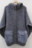 Hooded Zip-Front Denim Pocket Cardigan