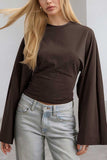 Long Sleeve Bell Sleeve Crew Neck Crop Top