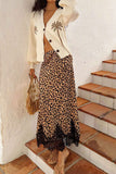 Leopard Print Lace Hem Midi Skirt