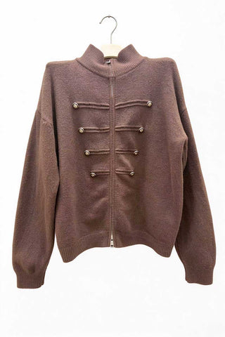 Zip-Front Mock Neck Knit Cardigan