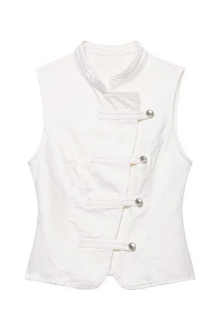 Button Asymmetric Stand Collar Vest