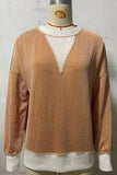 Textured V-Neck Color Block Sweatshirt