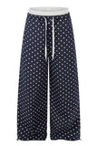 Polka Dot Drawstring Wide-Leg Casual Pants