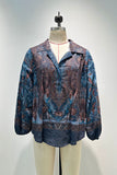 Paisley Print Bell Sleeve Collared Blouse