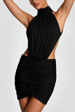 Halter Cutout Ruched Mini Dress