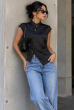 Satin Floral Mock Neck Sleeveless Tank