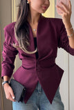 Deep V-Neck Button Front Peplum Blazer