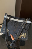 Rhinestone Belted Denim Tote Bag