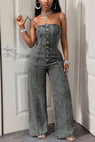 Strap-Detail Button-Front Jumpsuit