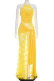 Lace Halter Cutout Maxi Dress