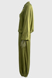 Tie Closure Stand Collar Wide Leg Pants Set