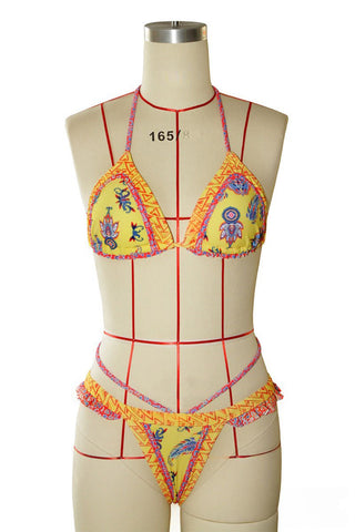Patterned Triangle Bikini Set