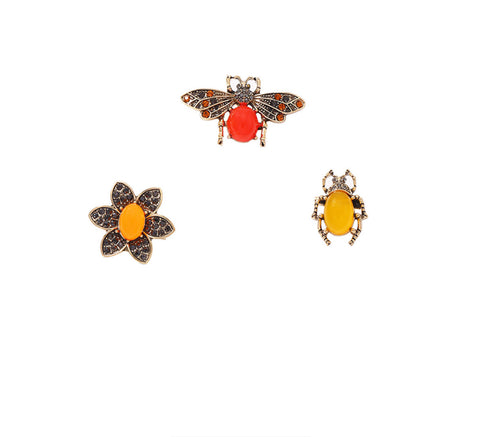 Flower Bee Beetle Brooch Set