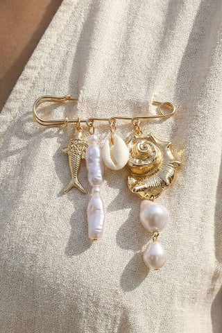 Tone Sea Shell and Pearl Charm Brooch